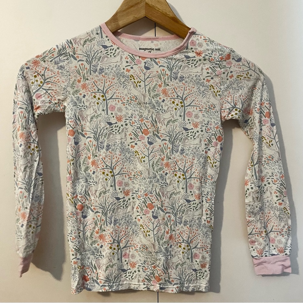 MAGNETIC ME Modal Pink Unicorn Peacock Long Sleeve Pajama Top sz 7